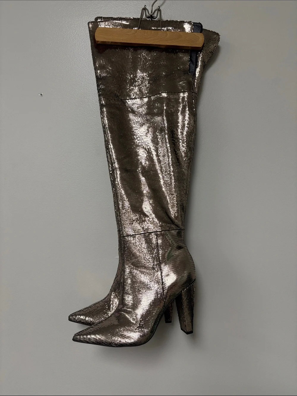 Vince Camuto Metallic Silver Over-the-Knee Pointed-Toe Boots